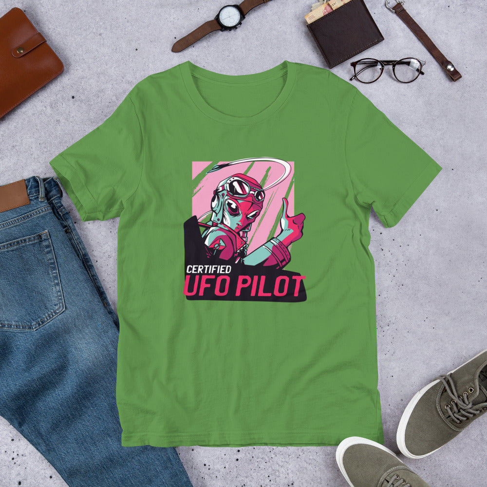 Certified UFO Pilot Half-Sleeve T-Shirt — Leaf