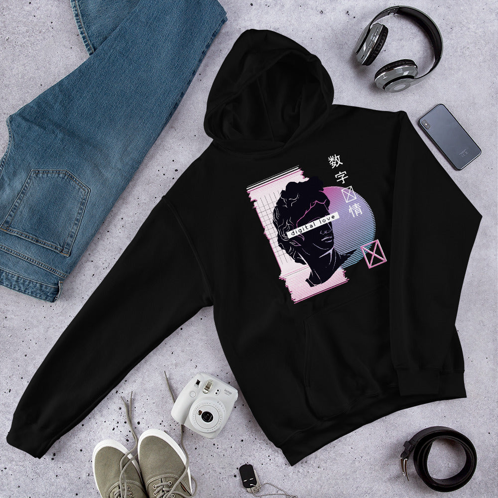 Vaporwave Digital Love Unisex Hooded Sweatshirt — Black
