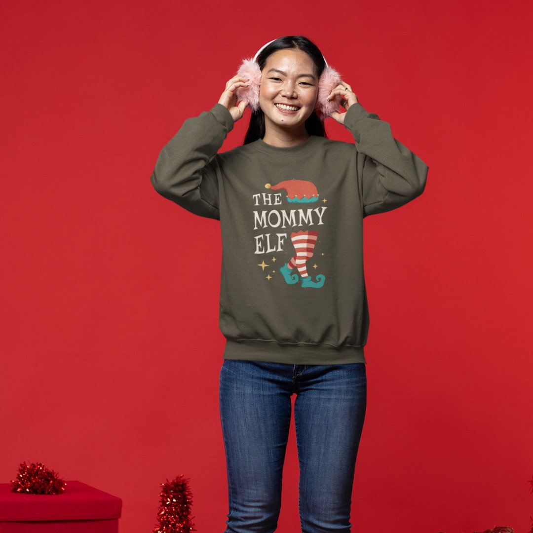 Cotton sweatshirt with Mommy Elf print
