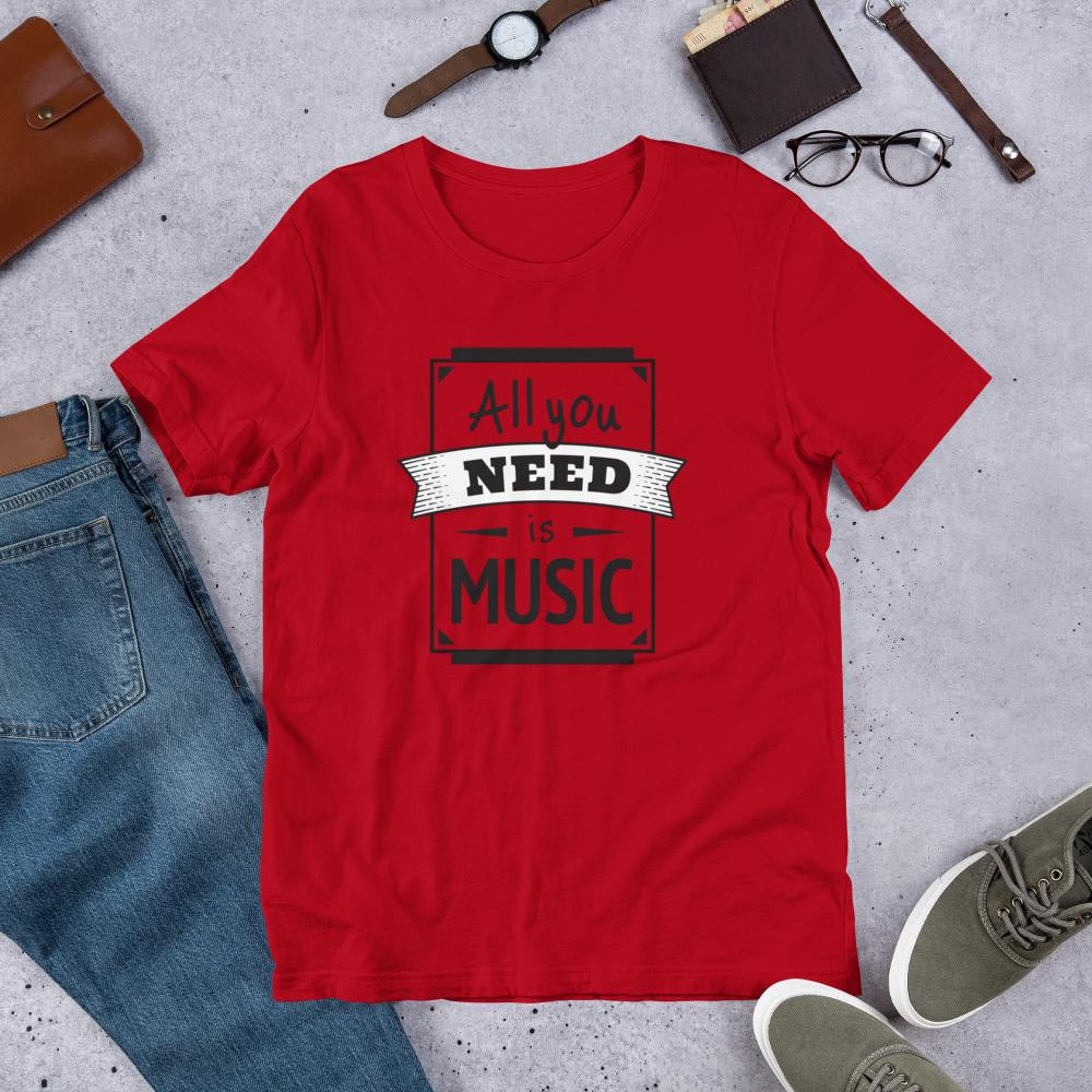 All You Need Is Music Half Sleeve T-Shirt — Red
