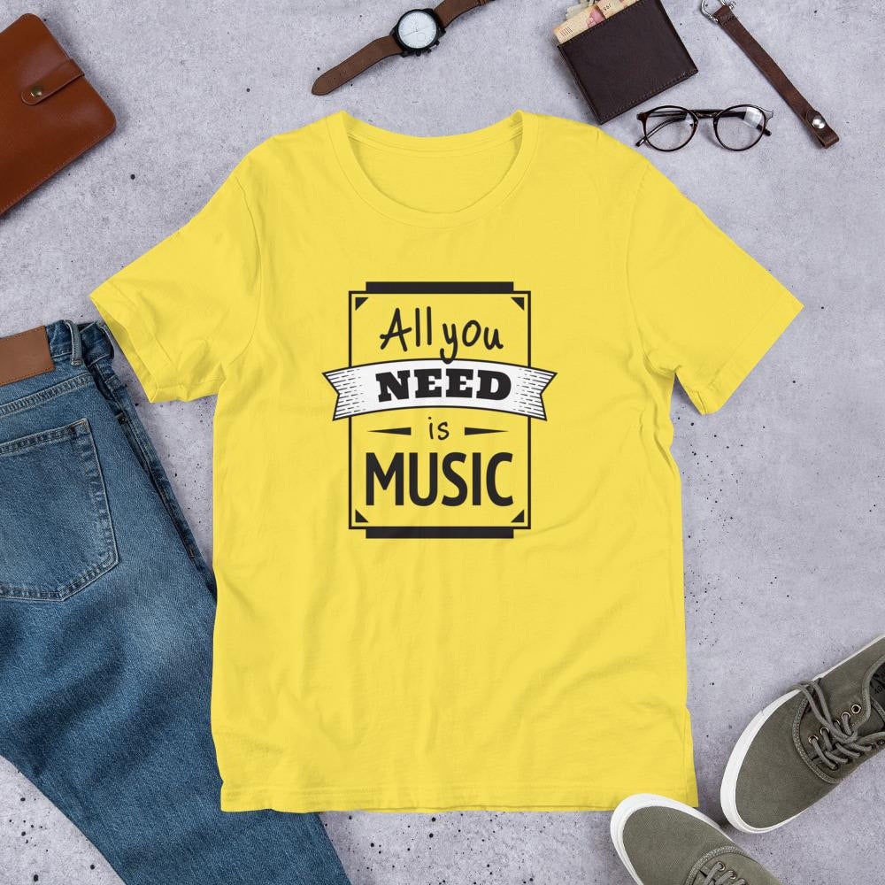 All You Need Is Music Half Sleeve T-Shirt — Yellow