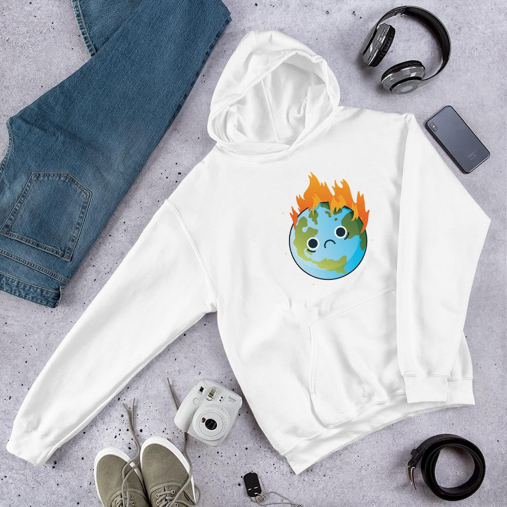 Burning Sad Earth Unisex Hooded Sweatshirt — White
