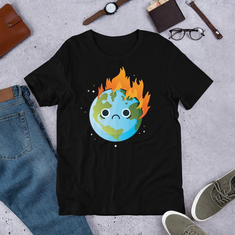 Burning Sad Earth Half Sleeve T-Shirt — Black