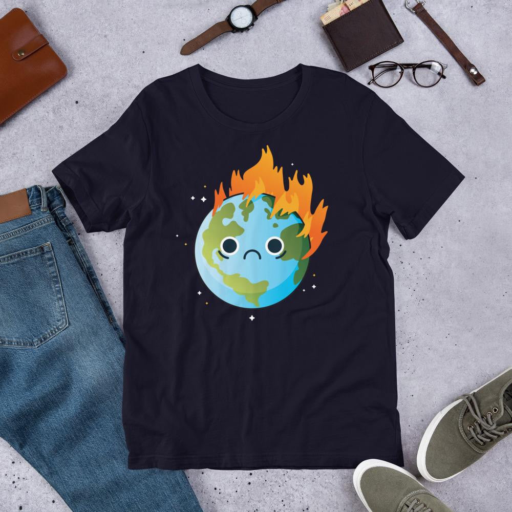 Burning Sad Earth Half Sleeve T-Shirt — Navy
