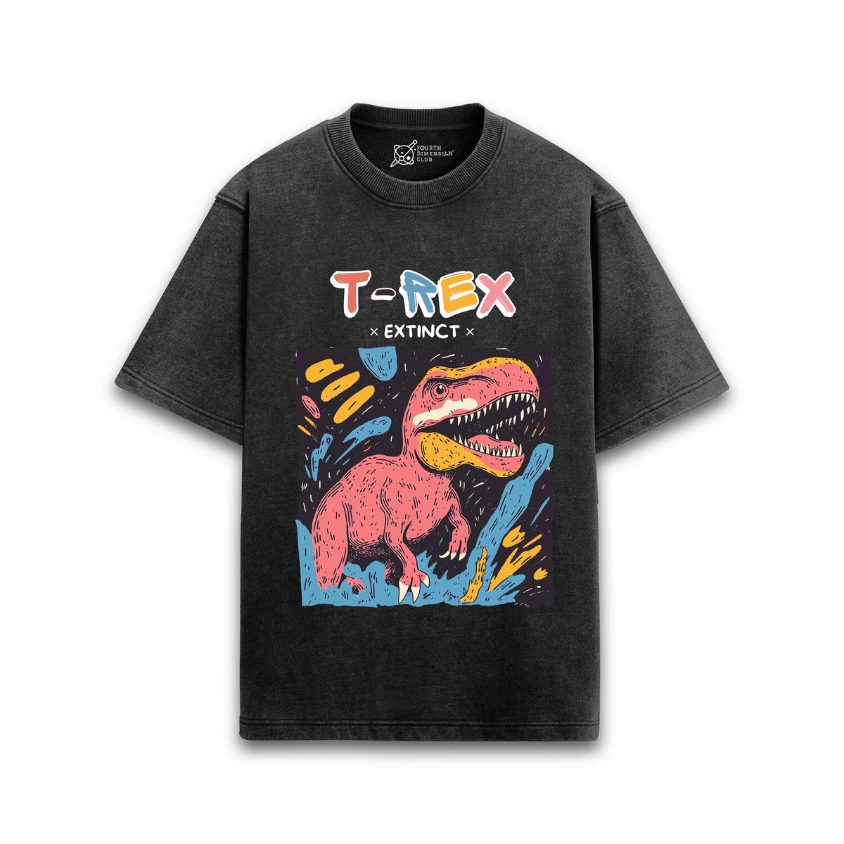 Cotton acid wash oversized t-shirt with T-Rex print