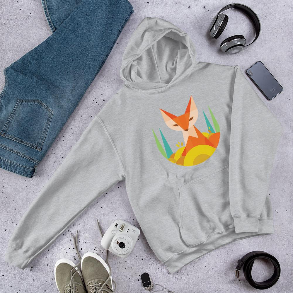 Geometric Fox Unisex Hooded Sweatshirt — Grey