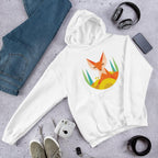 Geometric Fox Unisex Hooded Sweatshirt — White