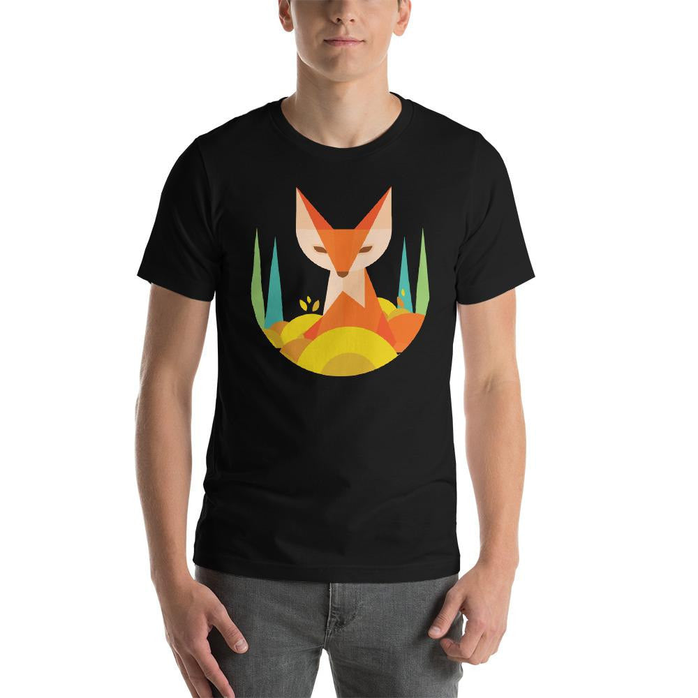 Geometric Fox Half Sleeve T-Shirt — Black (2)