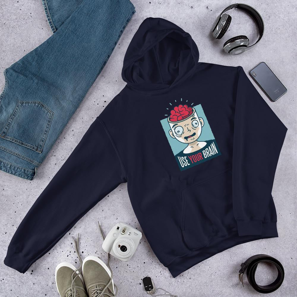 Use Your Brain Unisex Hooded Sweatshirt — Navy