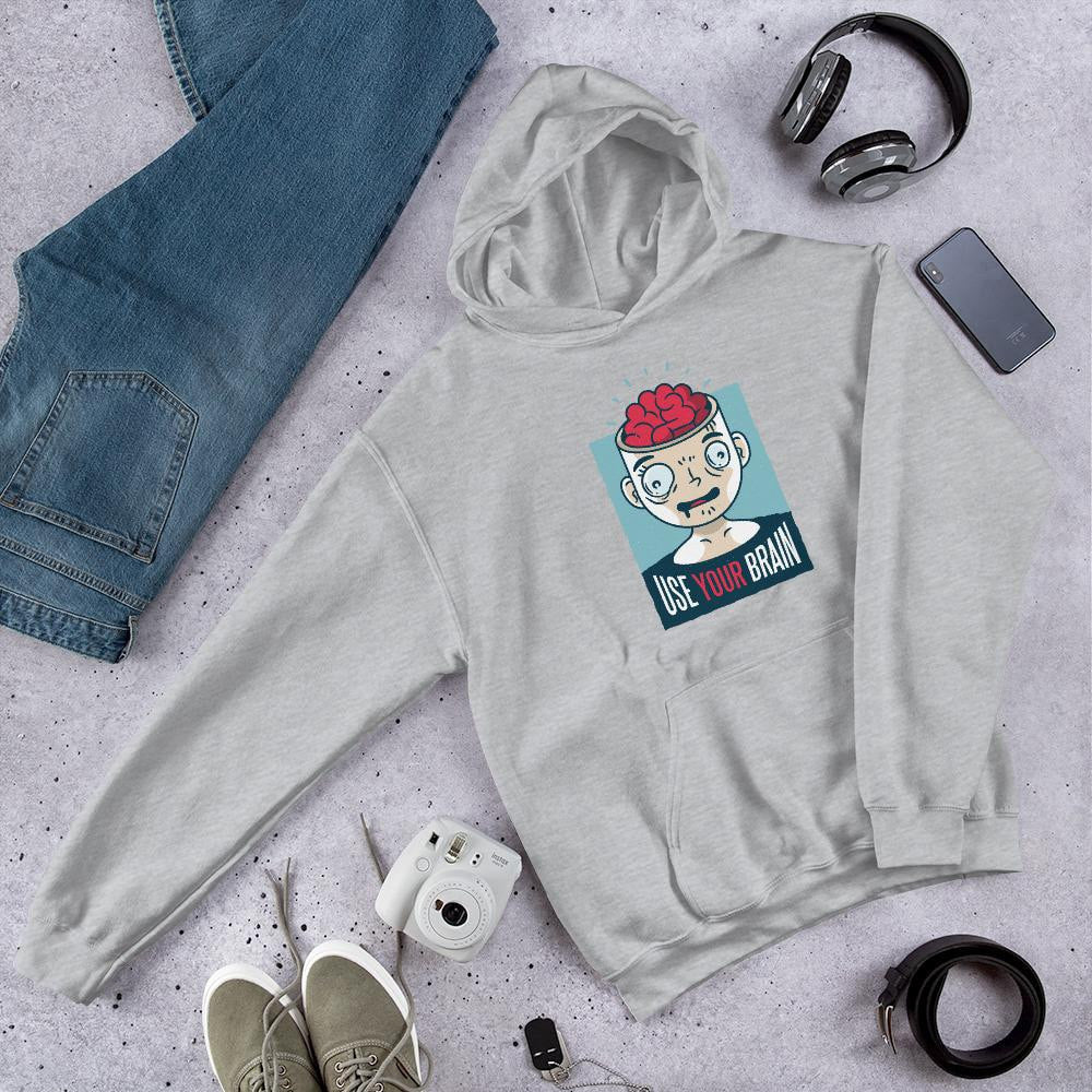 Use Your Brain Unisex Hooded Sweatshirt — Grey
