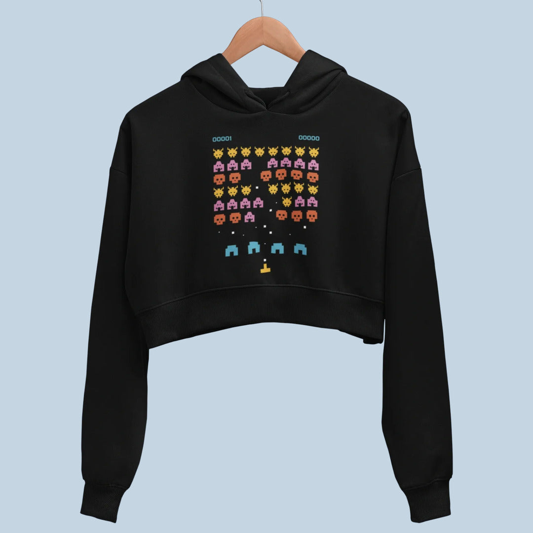 Pixel Art Videogame Crop Hoodie — back view
