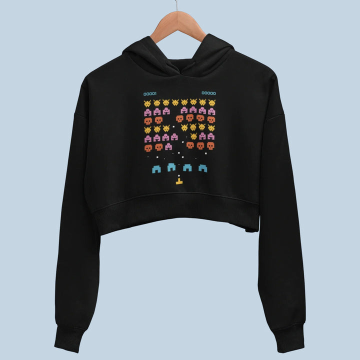 Pixel Art Videogame Crop Hoodie — back view