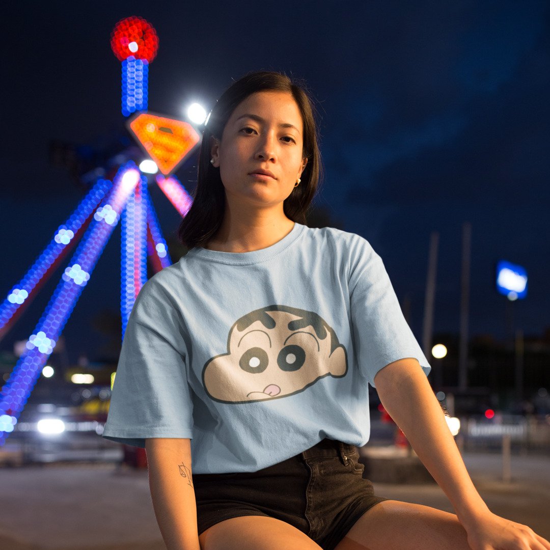 Yummy Face Unisex Oversized T-Shirt — Light Blue